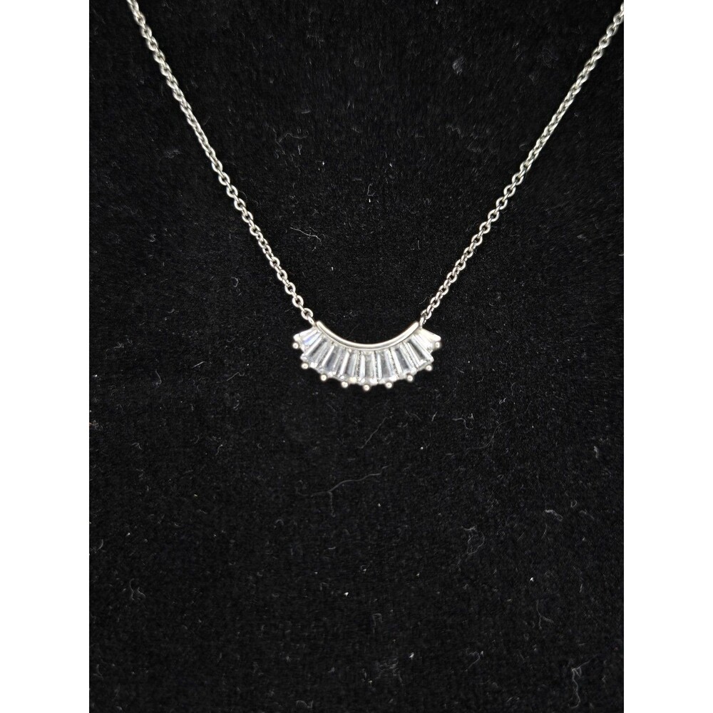 Silver Tone Necklace with Clear Rhinestone in Curve